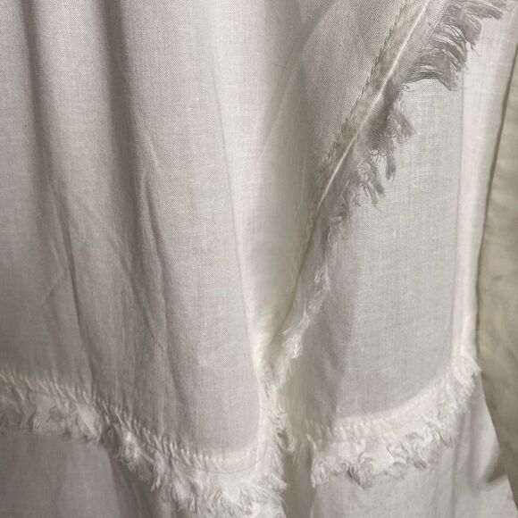 Milla Gauzy SZ Small Semi Sheer Cotton Wrap White Dress Smock Sleeve Frayed Hem - Picture 7 of 8